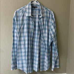 Express Men's White and Blue Checkered Shirt